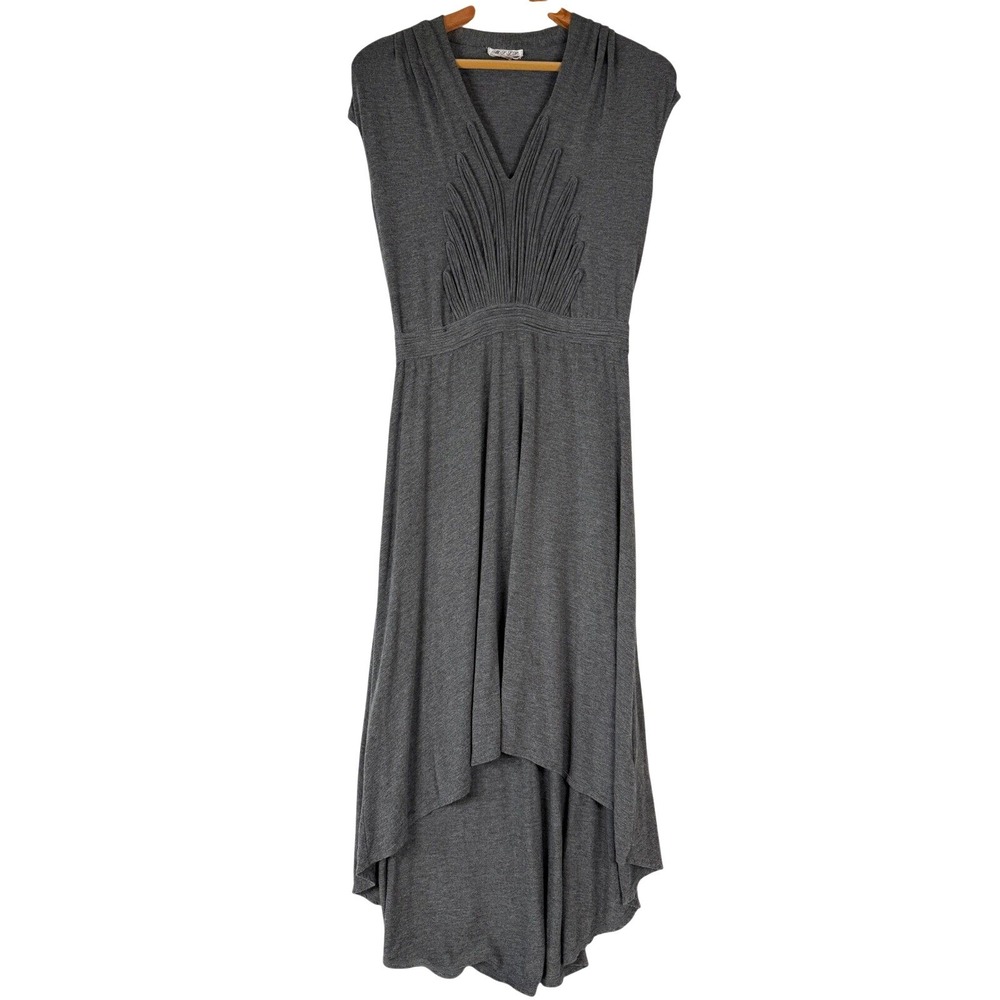 MSSP Dress Womens Large Gray High Low V-Neck Pleated Sunburst Sleeveless 4D07H57